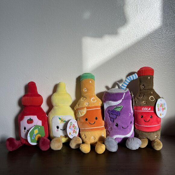 GIGGLE SCAPE Lot Of 5 Food Plush Soda Ketchup Vanilla Grape Soda Cola- BRAND NEW - Picture 2 of 7